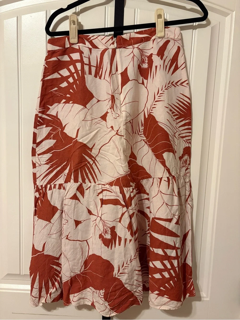Madewell Rust and White Asymmetrical Floral Midi Skirt